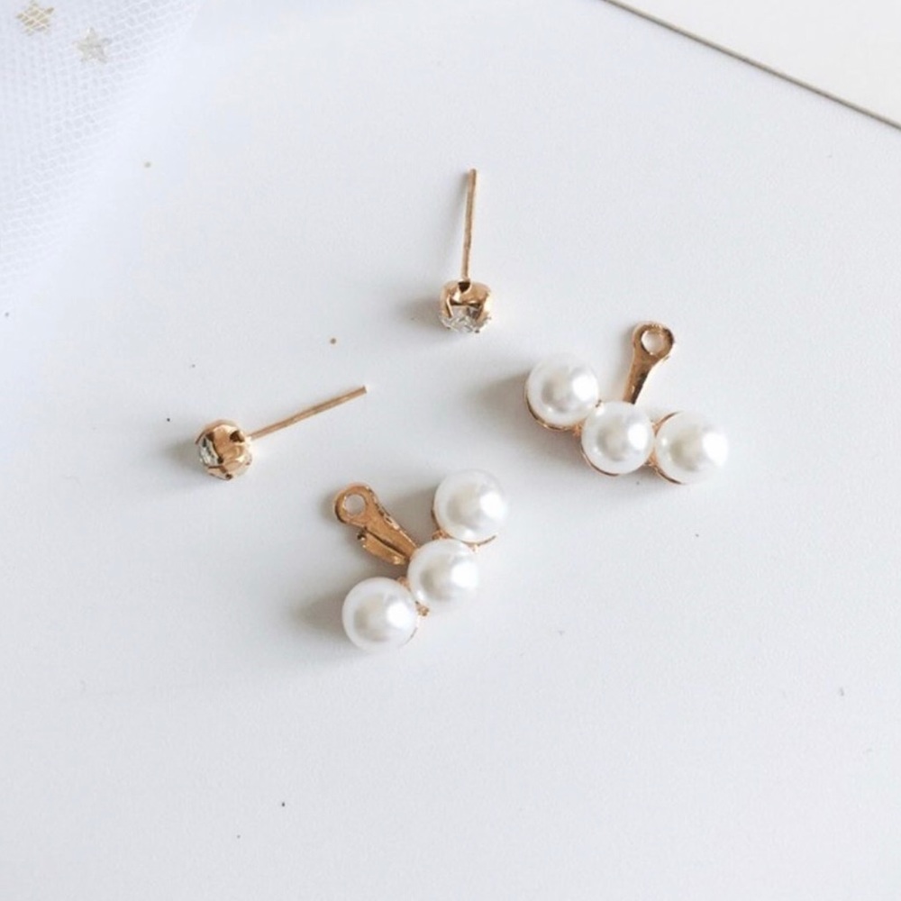 NWT Golden Faux Pearl Jacket Earrings Double Sided ~ Trendy Minimalist Vibe - Picture 7 of 12